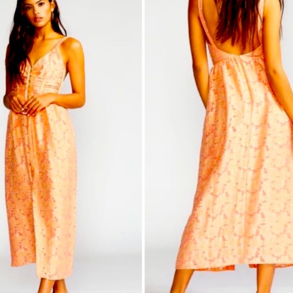 FREE PEOPLE EMBROIDERED MAXI DRESS IN APRICOT STUNNING FULLY LINED SIZE 6 - Picture 5 of 13